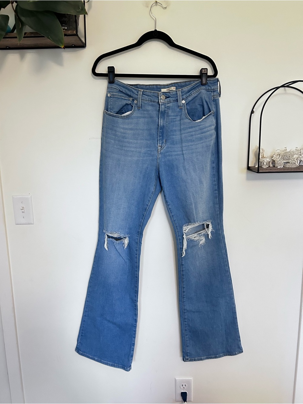 Levi’s 726 Flare Distressed Denim Blue Jeans Size 33
